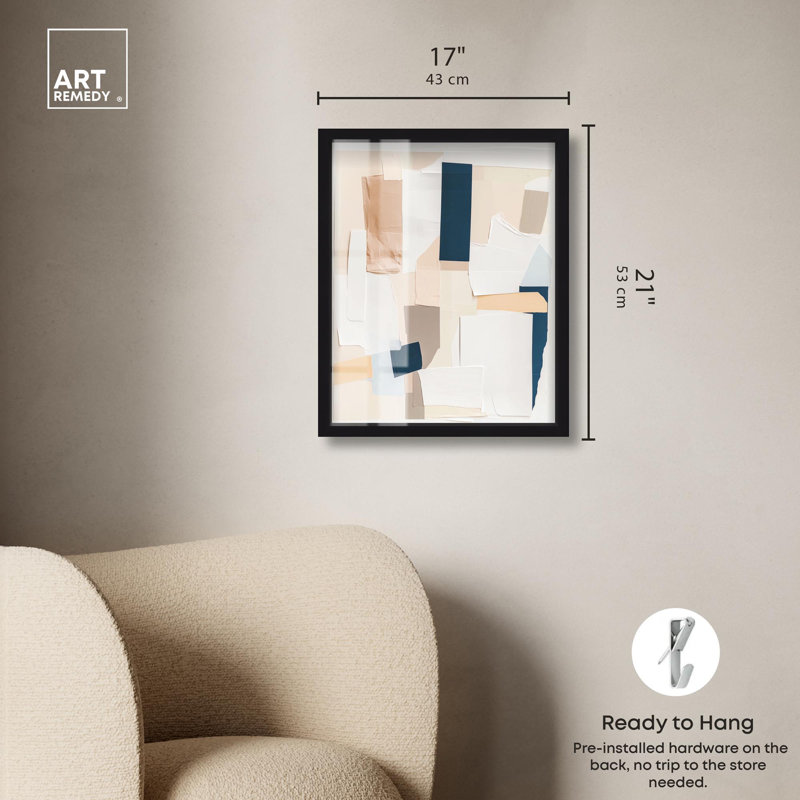 «Torn Tints II Shadowbox Print», art abstrait bleu par Art Remedy, H 21 po x l 17 po, Noir