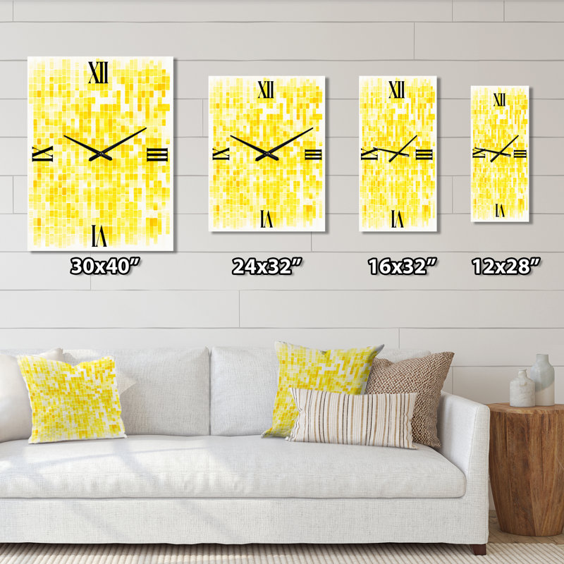 Horloge murale géométrique moderne jaune I, H 28 po x l 12 po x P 1 po