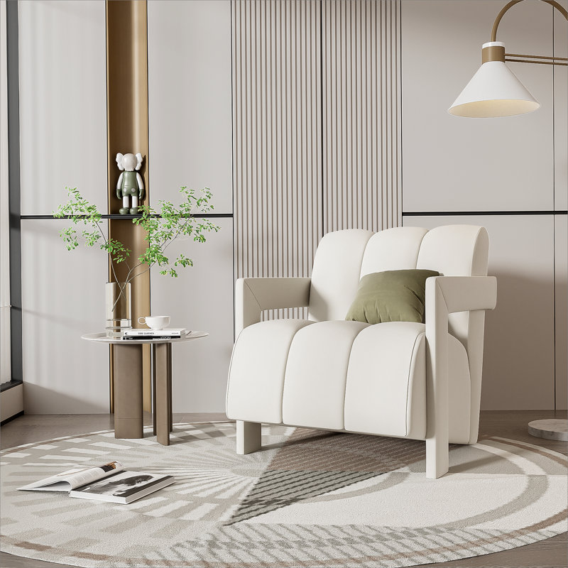 Chaise avec accoudoirs avec accoudoirs en forme de L et tissu en polyester 26,3 po U-Can Modern, Polyester blanc