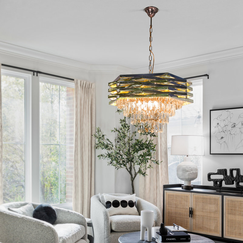 Lustre en cristal hexagonal doré