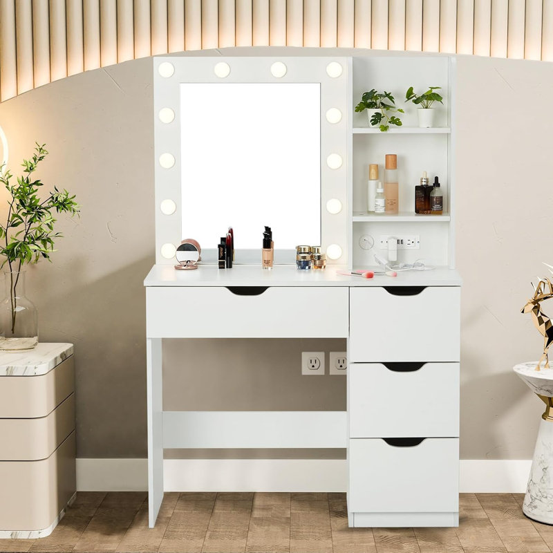 Dressing Table with Mirror, White