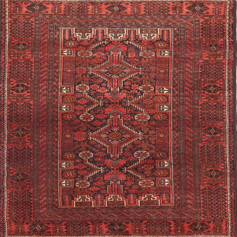 Tapis beige/brun/rouge traditionnel Destry, Carré 3 pi