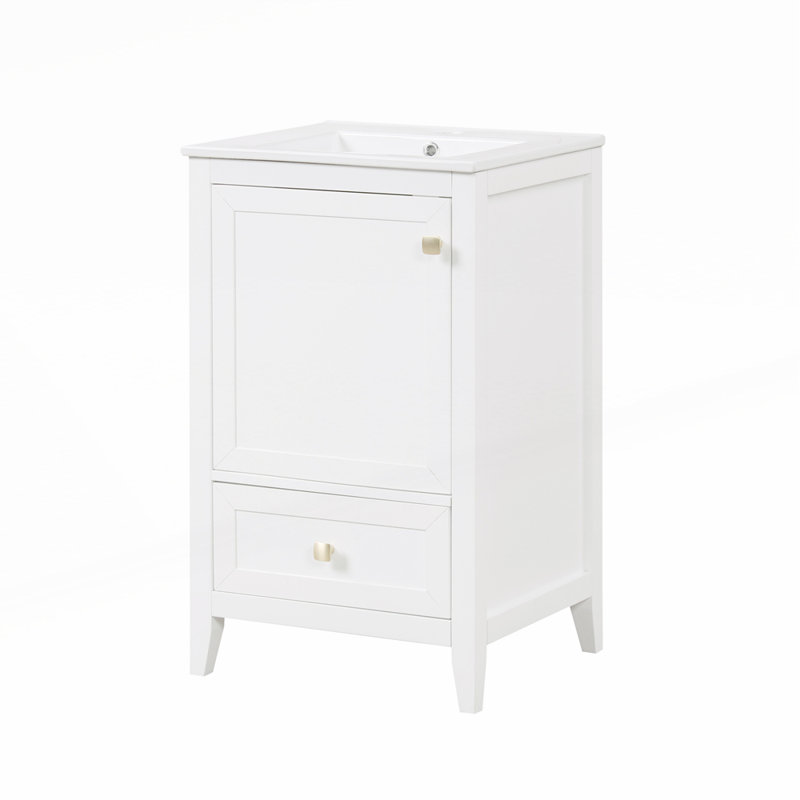 Meuble-lavabo en bois durable avec lavabo en céramique et rangement spacieux, parfait pour les salles de bain modernes et fonctionnelles.