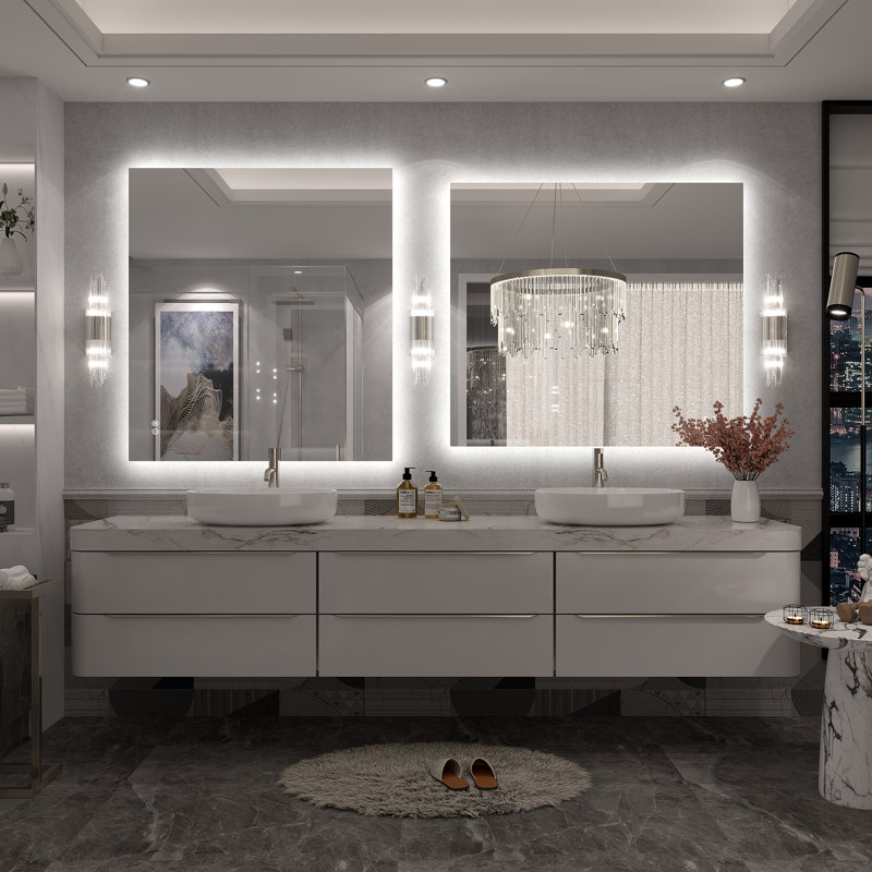 Molly Rectangle/Round/Oval LED Anti-Fog Tempered Glass Wall Bathroom Vanity Mirror - UL Certified, 40" x 36", Rectangle