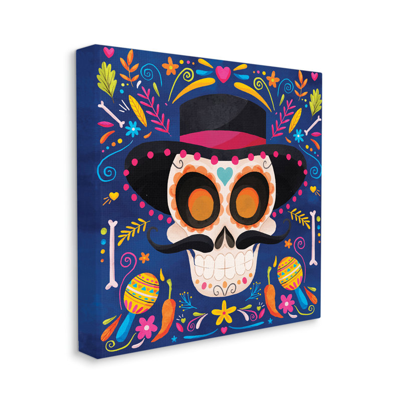 Day Of Dead Patterned Skull by ND Art - Wrapped Canvas Print, 17" H x 17" W x 1.5" D