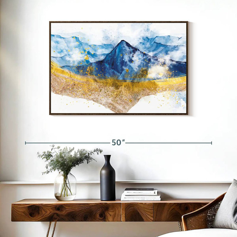Golden Grieco Mountain, 37 po x 25 po, Cadre flottant noyer