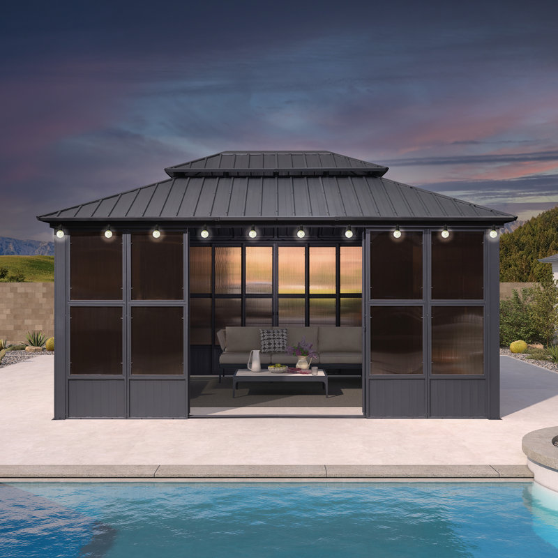 Sunroom Hardtop Gazebo Solarium With Light Galvanized Steel Double Roof All-weather Aluminum Outdoor Screen House