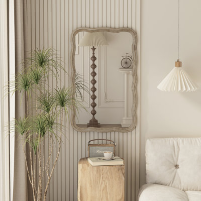 Kristin Rectangle Wood Frame Accent Mirror, Farmhouse French Country Decorative Wall Mirror