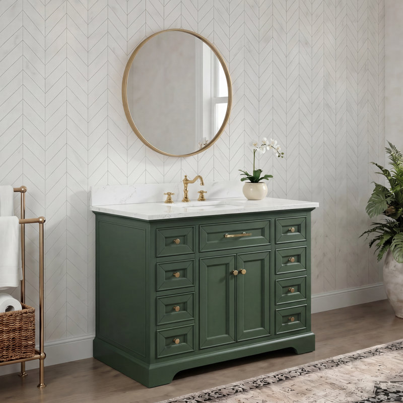 Thompson 42" W Single Bathroom Vanity, Evergreen/Brushed Gold