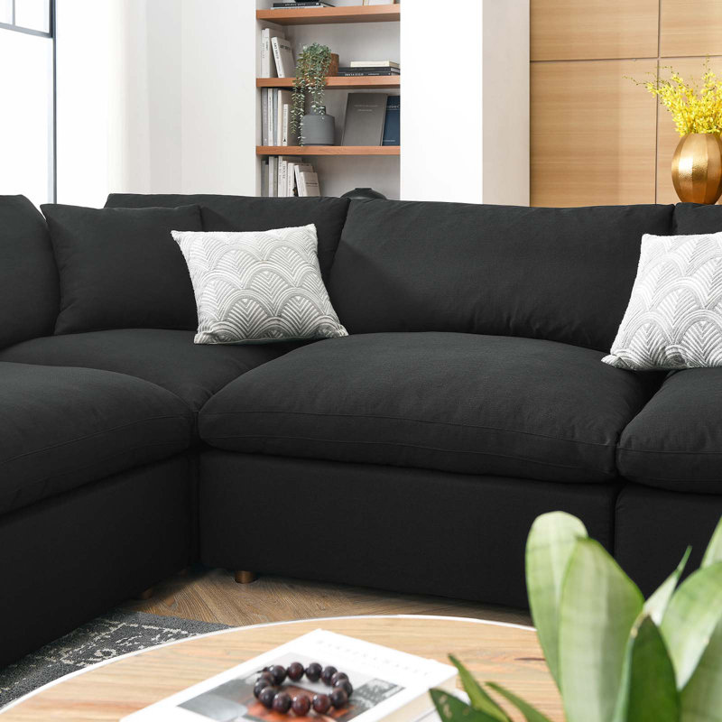 Modway Commix Down-Filled Overstuffed Upholstered Sectional Sofa Set, 8 Piece U Shape, Black Polyester Blend