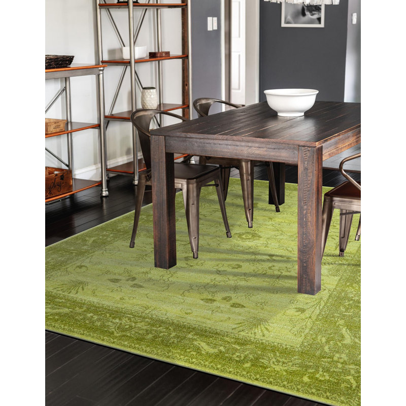 Tapis vert clair à motif botanique Godina, Rectangle 5 pi 3 po x 8 pi