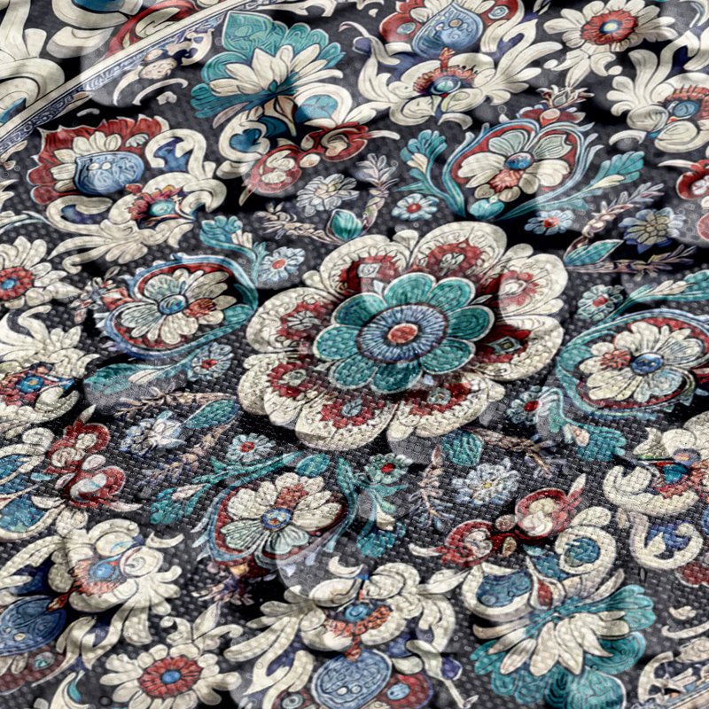 Ambesonne Oriental Floral Table Runner & Placemats Placemat 4 pcs + Runner 12"x72" Lavender Ruby, 90" x 12"