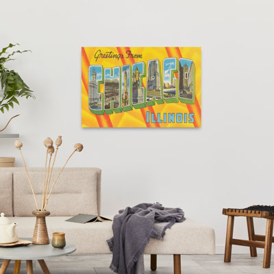 «Greetings From Chicago Illinois Vintage Architecture City», reproduction d'art