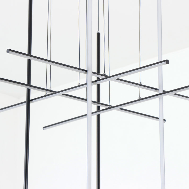 Jakie 8 - Light Modern Chandelier Long Hanging Pendant for High Ceiling with Remote Dimming, Matte Black
