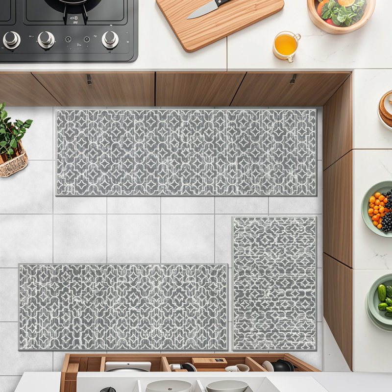 Machine Washable Non-Slip Kitchen Mat, Light Gray