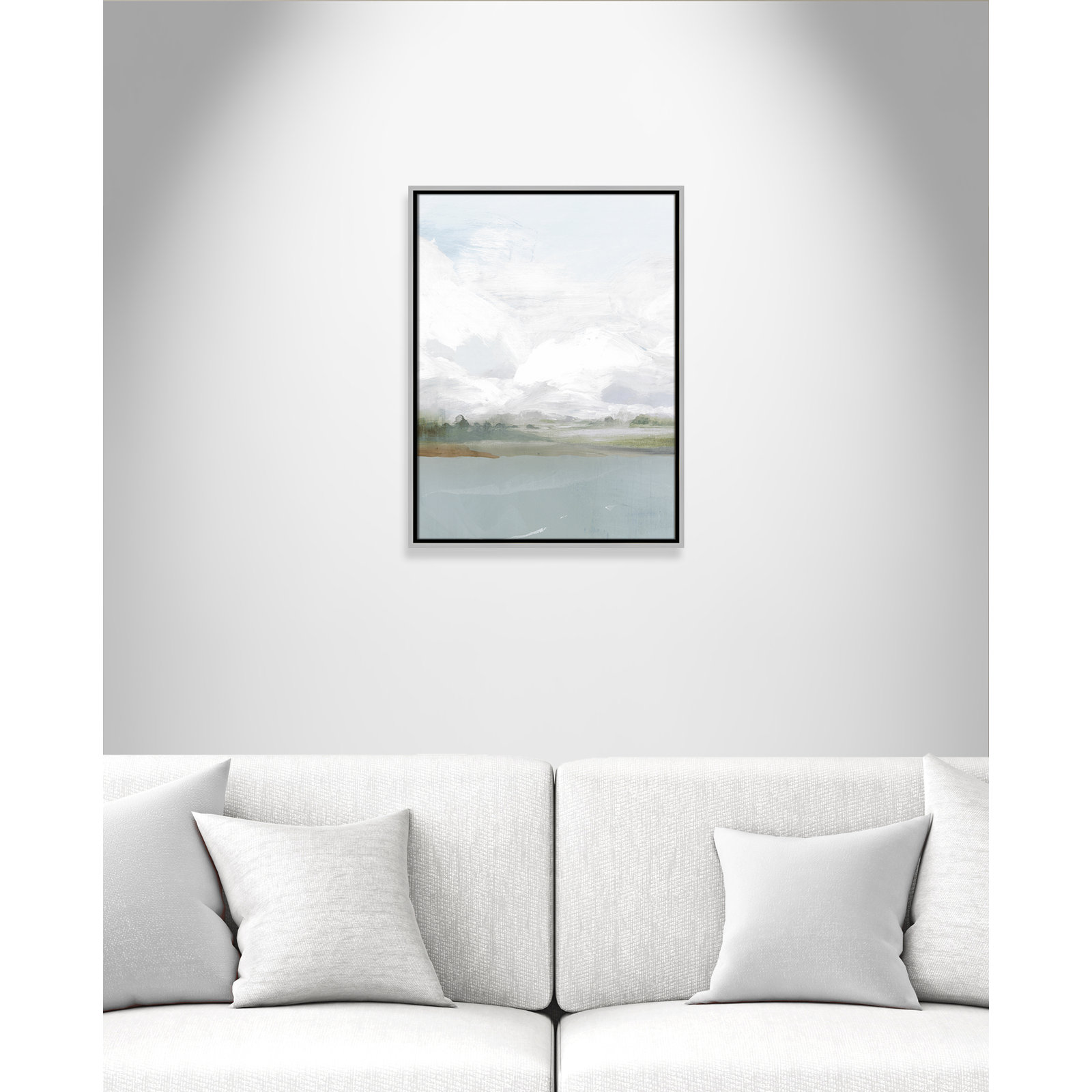 All Shore Watercolor Canvas Painting Print with Wood Floater Frame , 25.5" H x 19.5" W, Silver