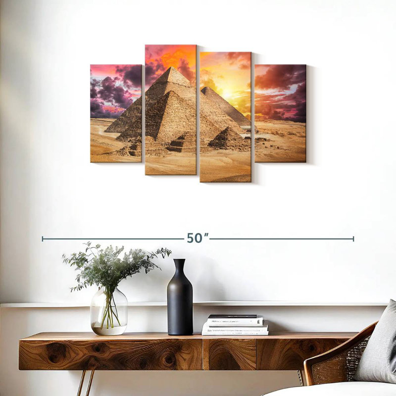 Pyramides d'Adella Gizeh, ciel coucher de soleil, H 22 po x l 36 po