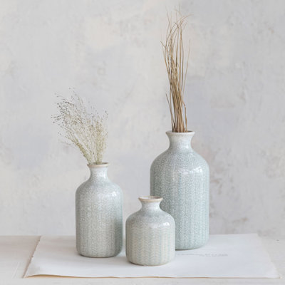 Embossed Stoneware Vases With Reactive Glaze