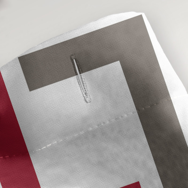 Rideau de douche géométrique simple, Blanc / rouge / étain, Non
