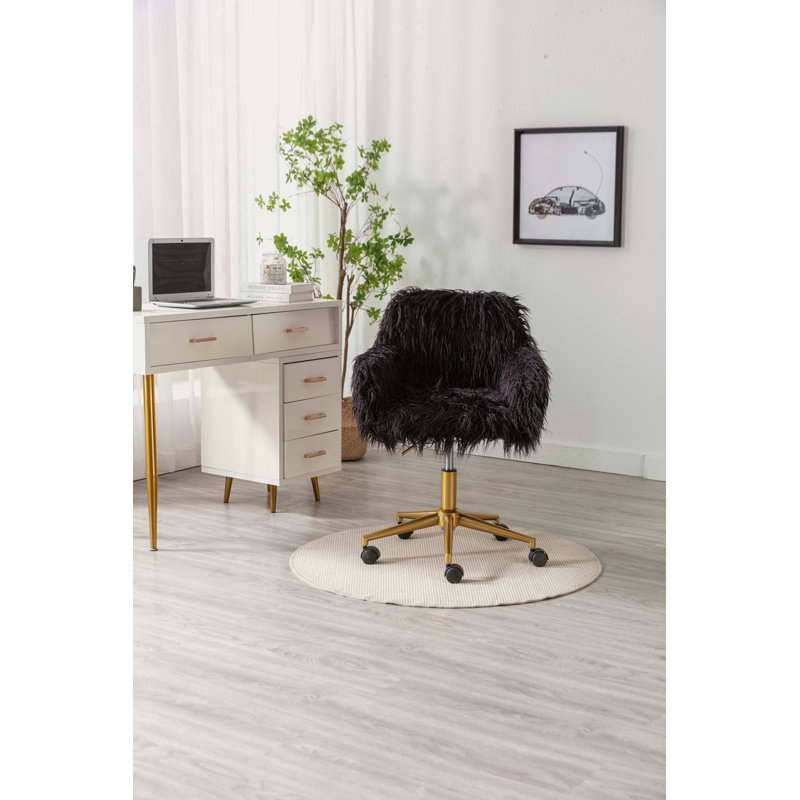 Chaise de bureau moderne, fauteuil moelleux, fauteuil de maquillage avec base plaquée or Modern, Noir, Doré