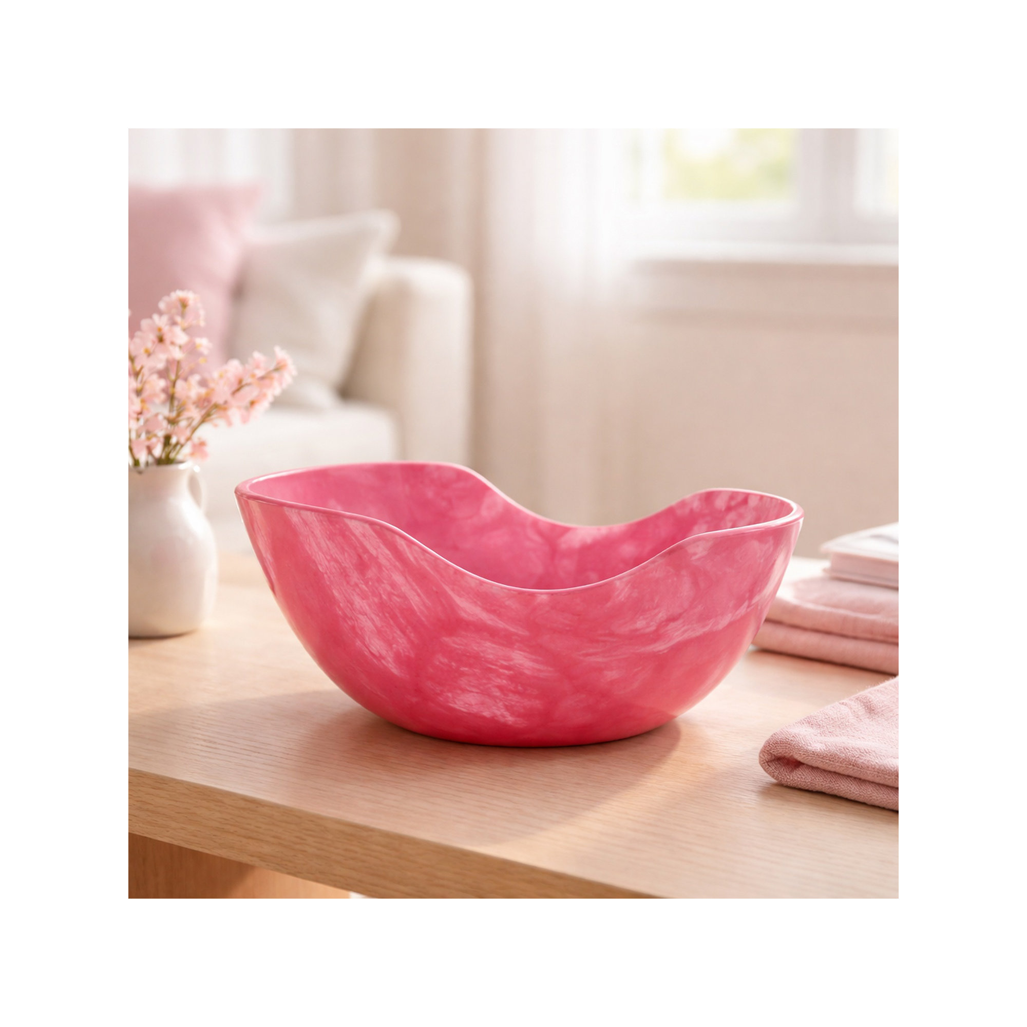 Small Large Fruit Bowl Orange Resin Dia 13.3", Pink