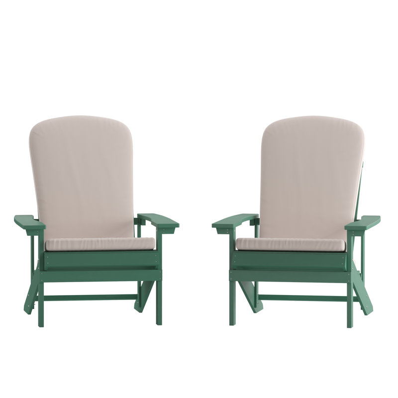 Rankins All-Weather Poly Resin Wood Adirondack Chairs with Cushions, Green/Cream