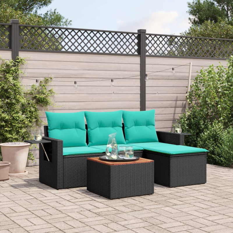 Ensemble de canapé de patio 5 pièces avec coussins en rotin noir pour l'extérieur
