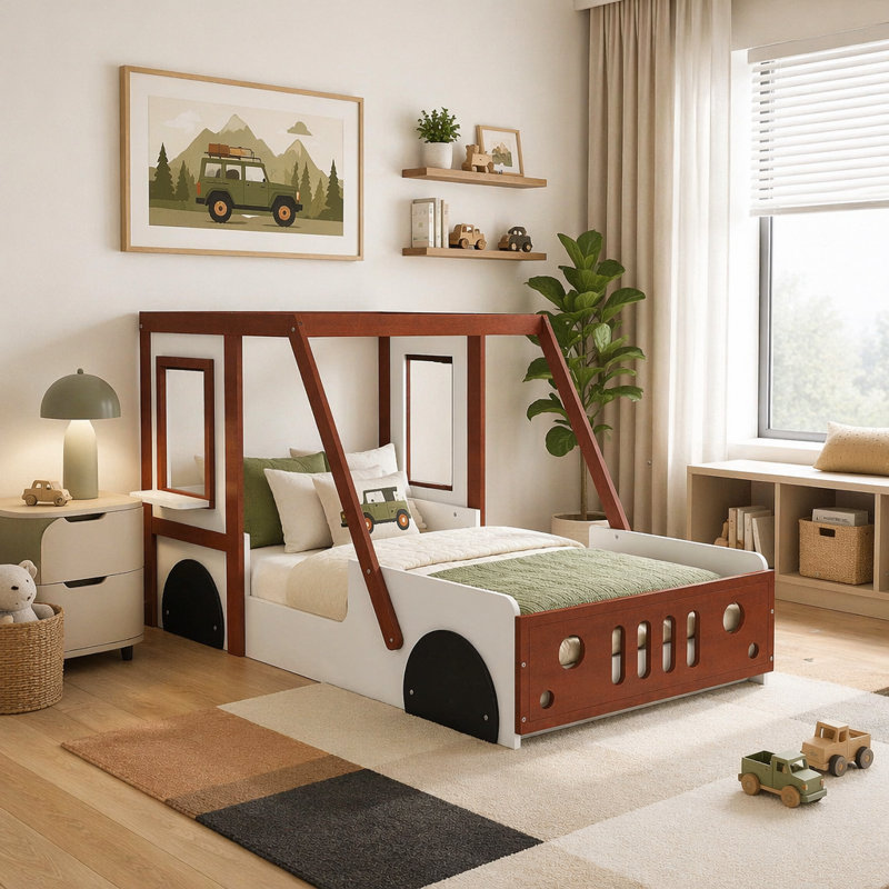 Twin Size Car-Shaped Kids Platform Bed