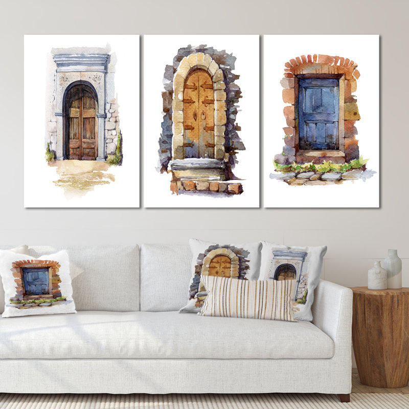 Porte en bois rétro d'entrée rustique - ensemble d'art rétro de 3 pièces, H 36 po x l 72 po x P 1 po