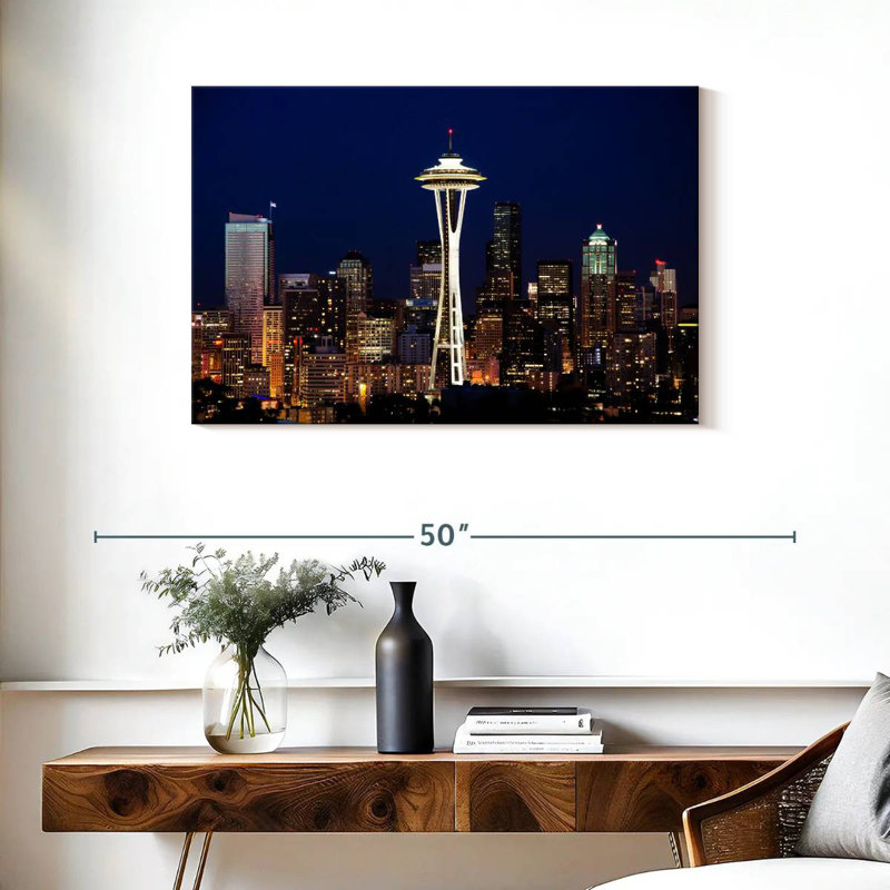 Ravi Seattle Night Cityscape, 24" H x 36" W