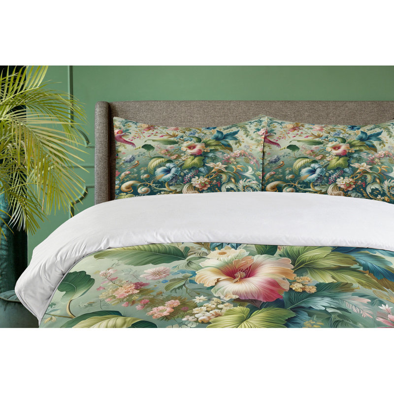 Jungle Floral Duvet Cover, California King Duvet Cover + 2 Standard Shams