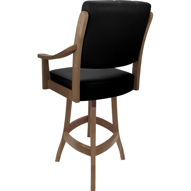 Havertown Leather Counter Solid Wood Bar Stool 26" Seat, Black Seat/Cream Frame