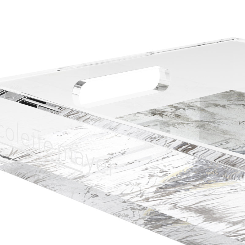 Crested Crane Silver Gold Acrylic Rectangle Decorative Tray, 12.5"W x 7.75"D x 2"H