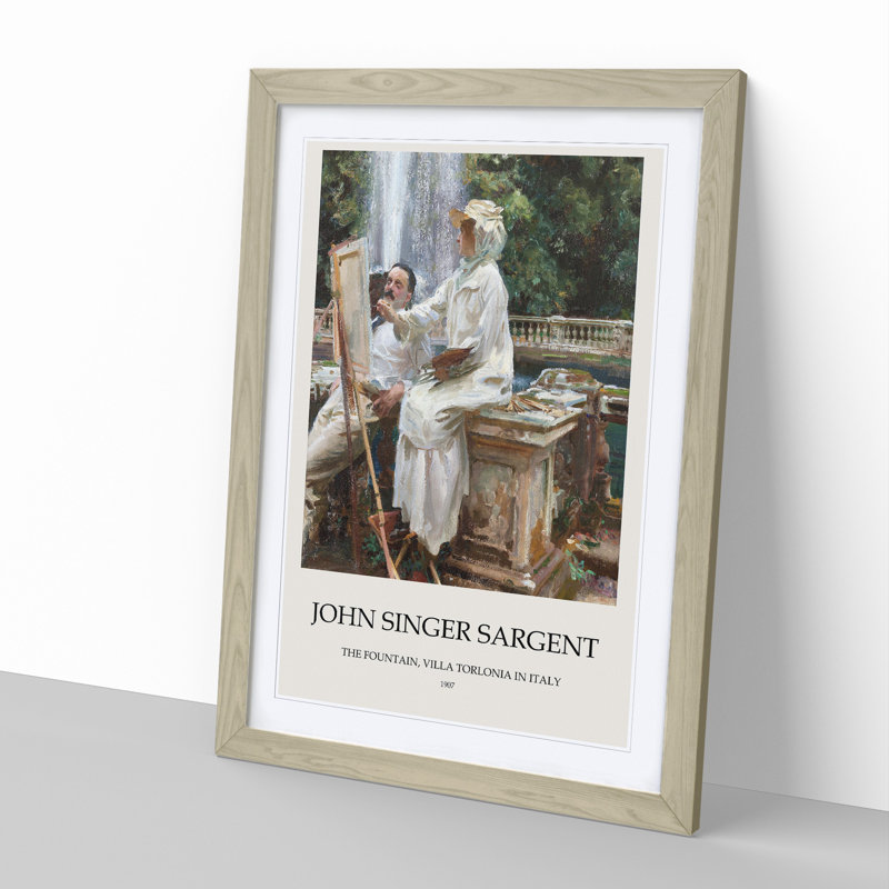 The Fountain, Villa Torlonia by John Singer Sargent - Picture Frame Painting, 36cm H x 27cm W x 2cm D, Oak Framed