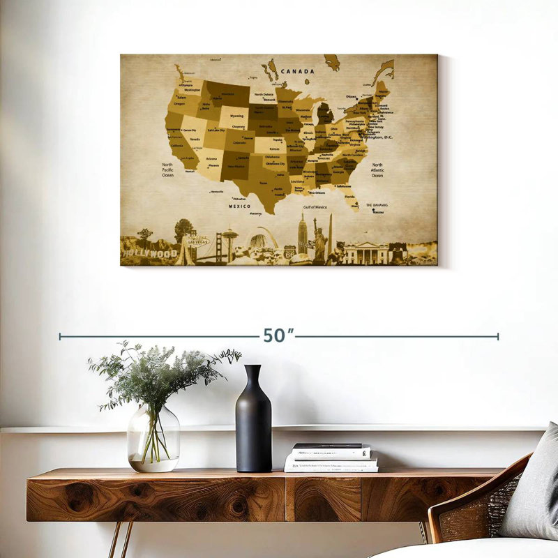 Carte des États-Unis en bronze Aliaz, H 24 po x l 36 po