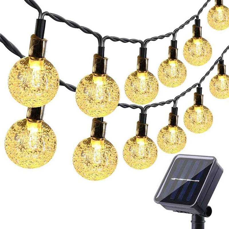 Guirlande solaire en forme de boule de cristal féerique imperméable 21,4 pieds 30 lumières DEL d'extérieur - blanc