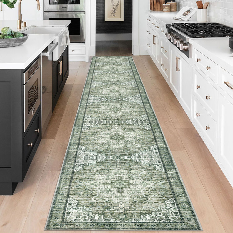 Washable Oriental  Area Rugs Non slip Green Rugs