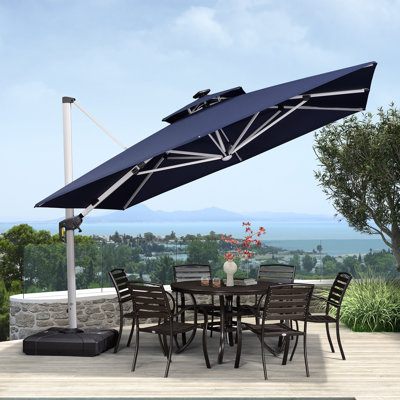 Mace 11' x 11' Square Lighted Cantilever Umbrella With Base,Navy