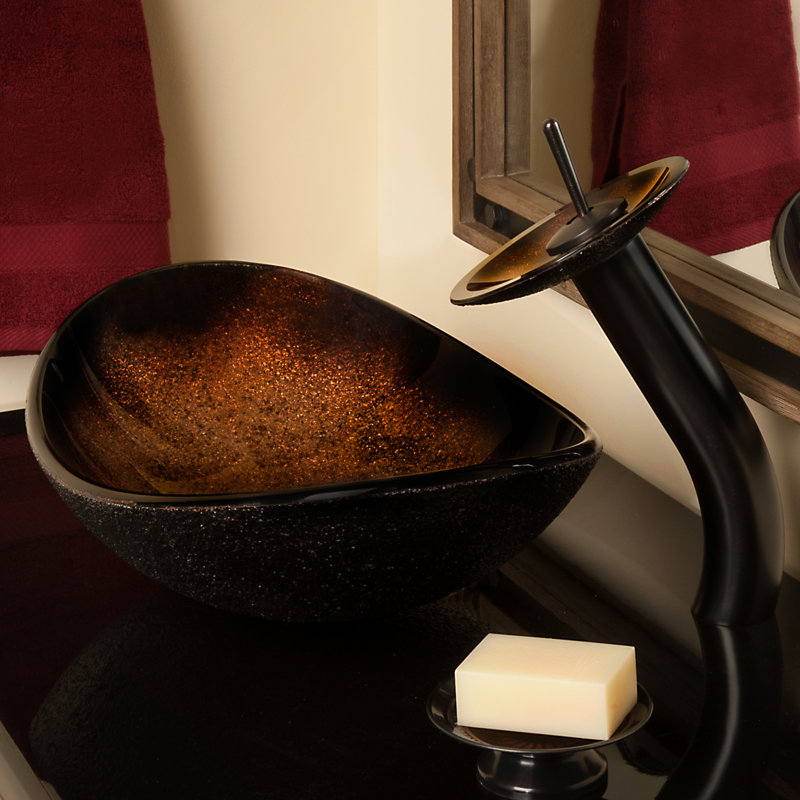 Novatto 13.5'' Oil Rubbed Bronze Glass Oval Bathroom Sink with Faucet