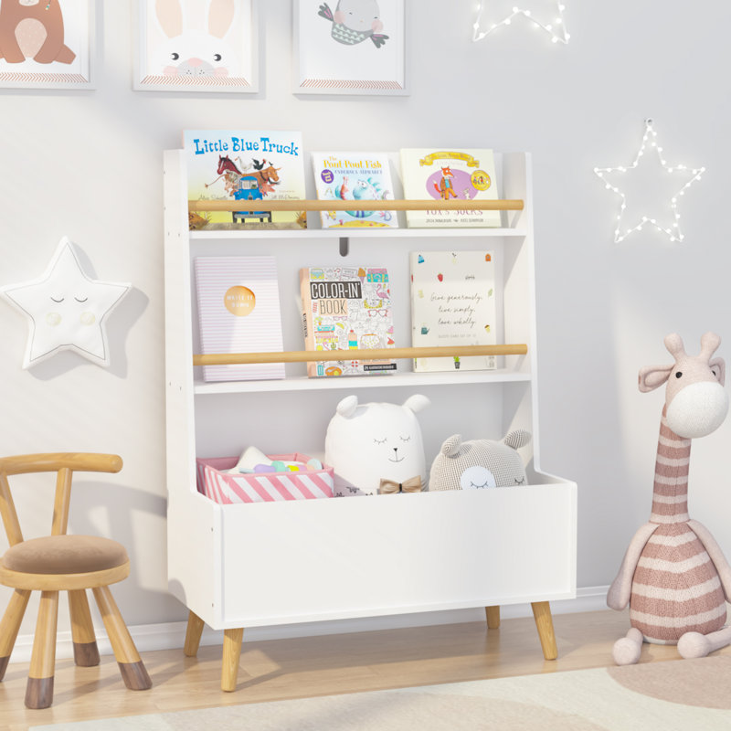 Bibliothèque pour enfants, porte-revues et livres, organisateur de livres, armoire de rangement pour jouets, blanc