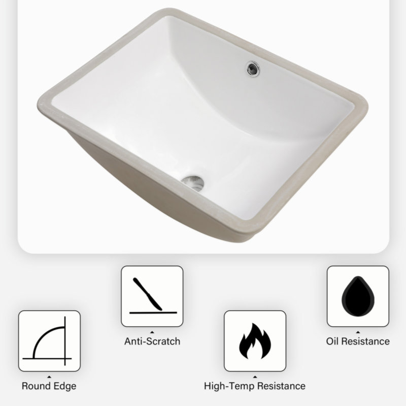 18.5" x 14" White Ceramic Rectangular Undermount Bathroom Sink