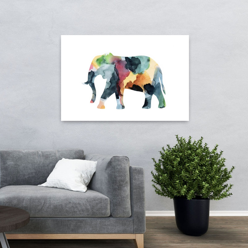 Éléphant, art mural contemporain abstrait, 32" H x 48" W