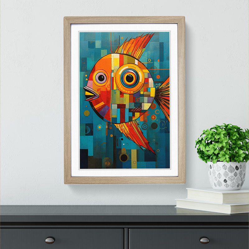 Fish Constructivism Art - Framed Print, Oak Framed, 34cm H x 25cm W