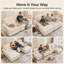 Canapé modulaire 4 places d'inspiration cottage, en chenille à volants, avec pouf, dossier capitonné, accoudoirs arrondis et coussins lombaires, beige-1269377379
