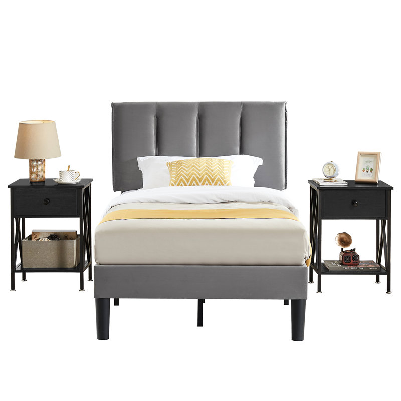 Ensemble de chambre à coucher Delaportilla, Noir, Simple