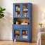 Bibliothèque Corretta 5 niveaux (183 cm H x 86 cm L) avec portes vitrées et grand espace de rangement, étagère à livres avec tiroir en bois, style bibliothèque de ferme, idéale pour le salon, le bureau ou la cuisine, beige.-270183076-270183078