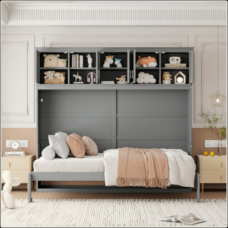 Lit escamotable mural avec armoires supérieures Murphy, Gris
