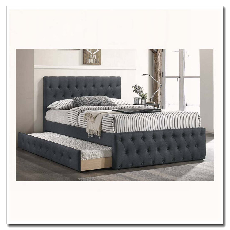 Burlap Upholstered Button Tufted Bed, Full