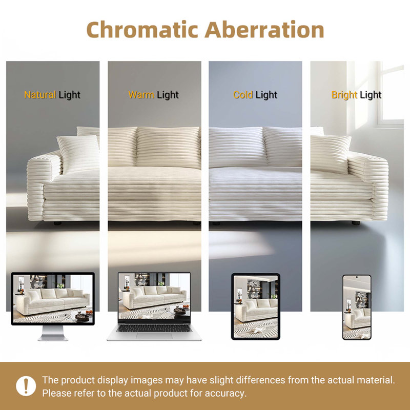 Canapé 102,4 po en velours côtelé 102,4 po, Beige