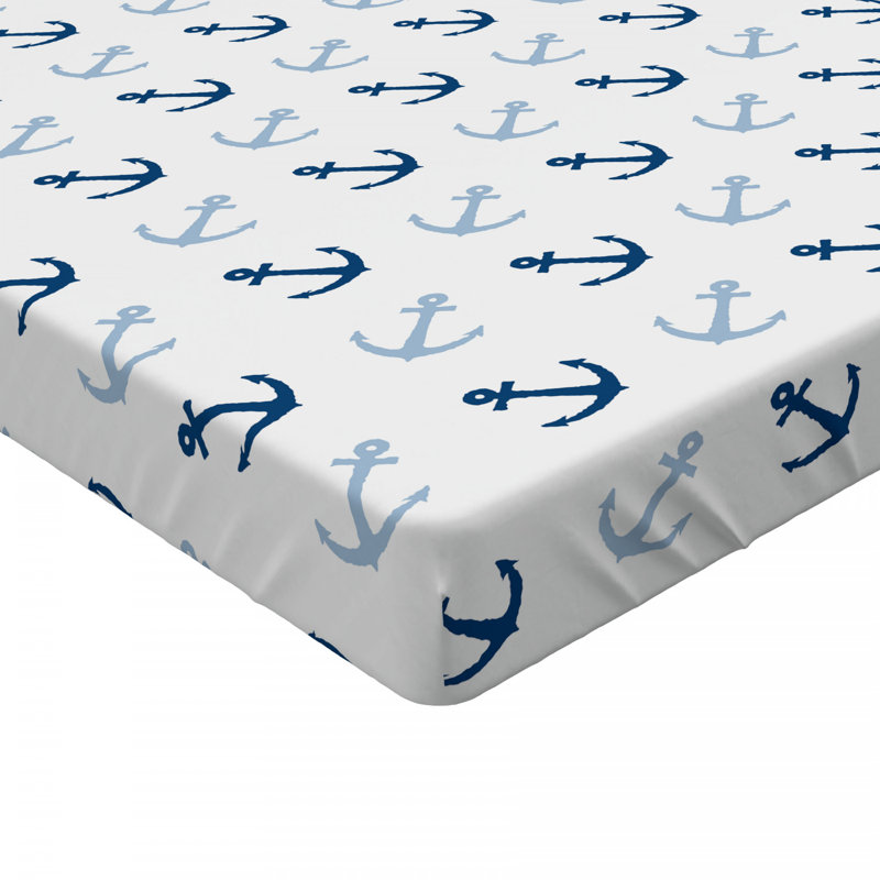 Microfiber Fitted Sheet, Twin Fitted Sheet, Navy Anchor 1